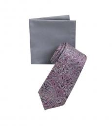 Michael Kors Purple-Grey Paisley Tie & Pocket Square Set