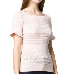 Emporio Armani Nude-Pink Pointelle Knit Ruffle-Cuff Top