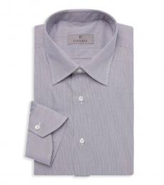 Canali Dark Grey Grid-Print Cotton Dress Shirt