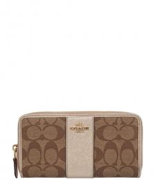 Coach Khaki Platinum Accordion Zip Around Wallet