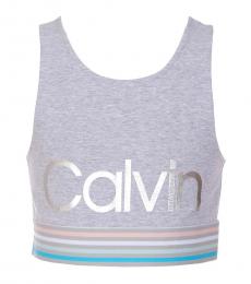 Calvin Klein Girls Grey Logo Stripe Back Wrap Sports Top
