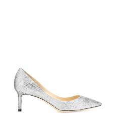 Silver Glitter Fabric Heels