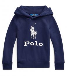 Ralph Lauren Little Girls French Navy Big Pony Terry Hoodie
