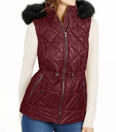 Michael Kors Cherry Hooded Faux-Fur-Trim Puffer Vest