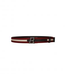Bally Red-Dark Brown Logo Oblique Belt