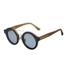 Jimmy Choo Glitter Gold Blue Round Sunglasses