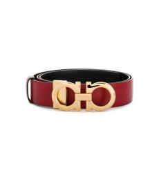Salvatore Ferragamo Red Cintura Gancini Reversible Belt