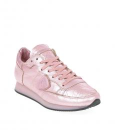 Pink Cracked Leather Sneakers