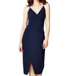 Betsey Johnson Navy Faux Wrap V-Neck Midi Dress