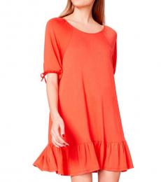 Betsey Johnson Orange French Terry Bow Sleeve Dress