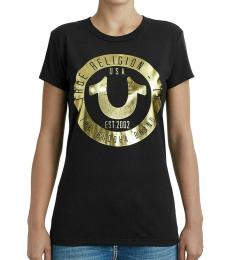 True Religion Black Foil Logo Crewneck T-Shirt