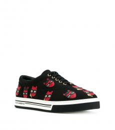 Dolce & Gabbana Black Leather Embroidery Sneakers