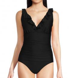 DKNY Black Ruffled One Piece Swimsuit