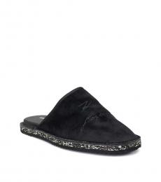 Karl Lagerfeld Black Embroidered Logo Velvet Slippers