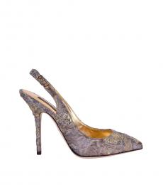 Dolce & Gabbana Gold Grey Slingback Heels