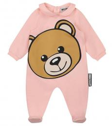 Moschino Baby Girls Pink Big Teddy Footed Jumpsuit