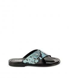 Cavalli Class Black Teal Python Embossed Sandals