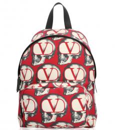 Valentino Garavani Red Printed Large Backpack