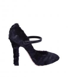 Black Fur Embellished Heels