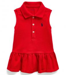 Ralph Lauren Baby Girls Red Sleeveless Mesh Polo