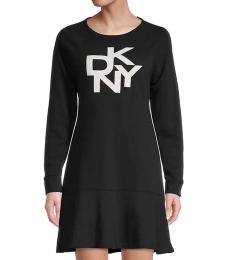 DKNY Black Logo Flounce-Hem Dress