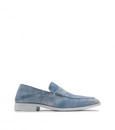 Karl Lagerfeld Blue Washed Suede Penny Loafer