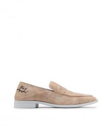 Karl Lagerfeld Tan Washed Suede Penny Loafer