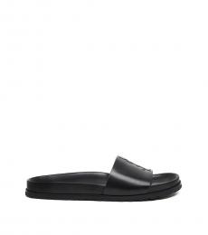 Saint Laurent Black Logo Leather Slides