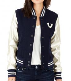 True Religion True Navy Horseshoe Varsity Jacket