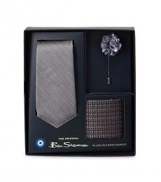 Ben Sherman Grey Tie, Pin, & Pocket Square Set