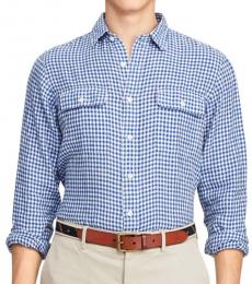 Ralph Lauren Blue Classic-Fit Gingham Linen Shirt