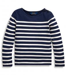 Ralph Lauren Little Girls Navy/Cream Striped Jersey Top