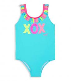 Betsey Johnson Little Girls Blue XOX One-Piece Swimsuit