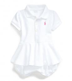 Ralph Lauren Baby Girls White Peplum Bubble Shortall