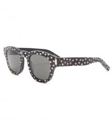 Saint Laurent Black-Grey Glitter Hearts Square Sunglasses