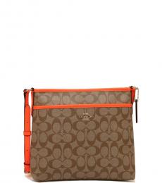 Coach Khaki Orange File Medium Crossbody