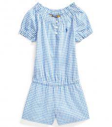 Ralph Lauren Little Girls Blue Gingham Poplin Romper