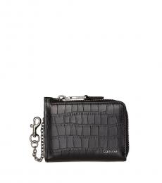Calvin Klein Black Embossed Croc Compact L-Zip Wallet