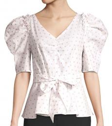 Kate Spade Cream Rose Polka Dot Drape Peplum Blouse