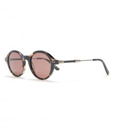 Bottega Veneta Shiny Dark Grey Havana Core Round Sunglasses