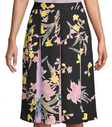 Diane Von Furstenberg Black Multi Floral Pleated Skirt