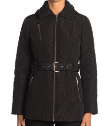 Michael Kors Black Quilted Zip Front Belted Jacket