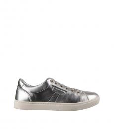 Dolce & Gabbana Silver Leather Logo Sneakers