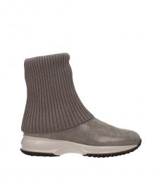 Hogan Grey Fabric Ankle Boots