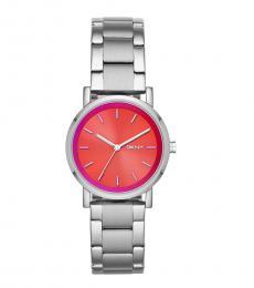 Silver Red Dial Logo Watch