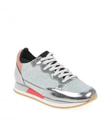 Silver Fabric Leather Bright Sneakers