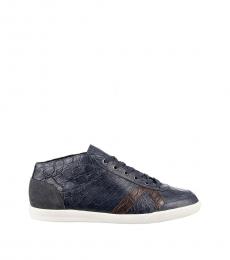 Dolce & Gabbana Blue Brown Croc Print Sneakers