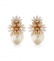 White Gold Flowers Pearl Earrings