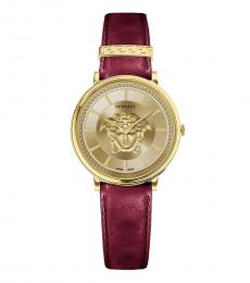 Versace Maroon Gold Medusa Dial Watch