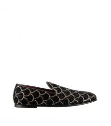 Black Crystals Embroidered Loafers